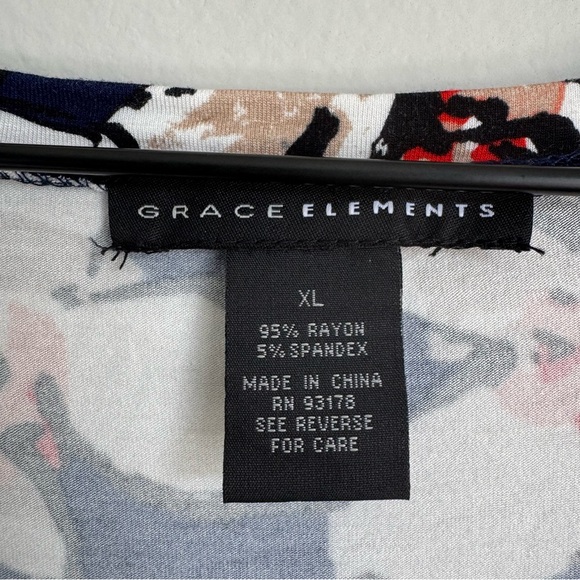 Grace Elements XL Floral Asymmetrical Hem Tunic Top Stretchy Artsy Print Casual - Picture 3 of 11